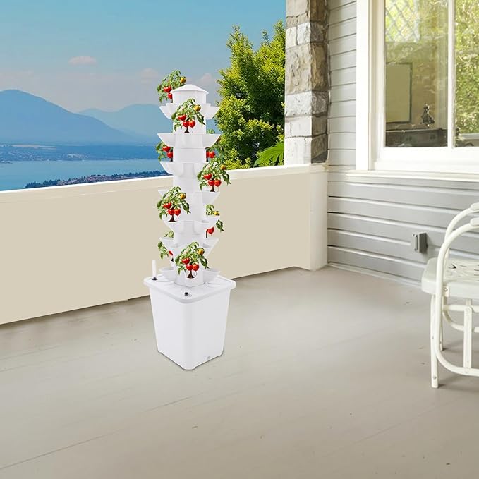 Plants Hydroponic Tower 7 Tiers 35 Holes Hydroponics Growing System Tower Vertical Hydroponic Tower Gardyn Hydroponic System for Herbs Vegetables Fruits Peppers Strawberries (White)