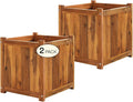 Idzo Set of 2 Acacia Wood Flower Planters for Outdoor Plants Ergonomic Handles Drainage Holes Various Sizes Ideal for Home Décor Light Cherry