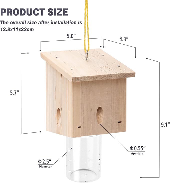 Carpenter Bee Trap for Outside - Pentroof Style Nature Hanging Wood Carpenter Bee Traps Outdoor - Best Bee Trap - Insect Traps with Removable Vault (1 Pack)