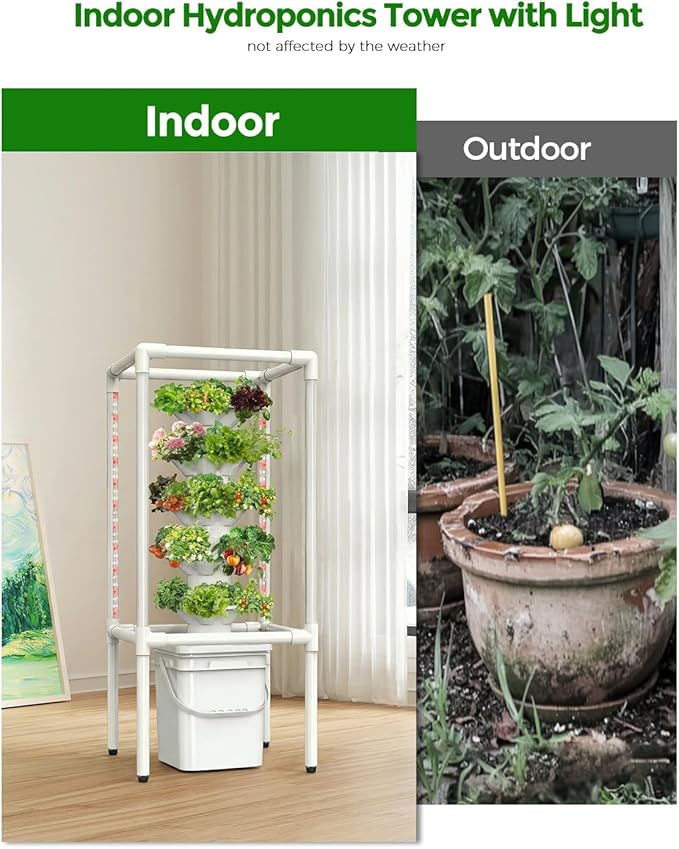 SJZX Hydroponics Growing System Hydroponic Tower with Full-Spectrum Grow Lights 5 Tiers Indoor Outdoor Garden Planter Vertical Home Gardening Germination Kits for Vegetables Fruits Herb (25 Pods)