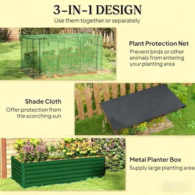 Heavy-Duty Galvanized Steel Raised Garden Bed Kit with Assembly Tools Sturdy Planter Box for Vegetables Flowers and Herbs (Green + HDPE + Steel)