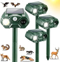 4 Pcs Solar Animal Repellert Outdoor Supplement USB Rechargeable Cat Repeller Outdoor Squirrel Rabbit Fox Adjustable Frequency Deer Repellent Devices with Light and Motion Detection