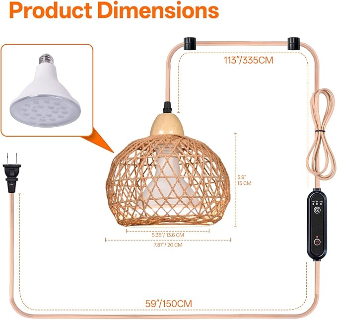 Bstrip Hanging Grow Lights for Indoor Plants 18W Full Spectrum Plant Light with 4H/9H/14H Timer 15.9 FT Power Cord &amp Boho Rattan Shade 3800K Hanging Lights for Indoor Plant Tall Plant Flowers