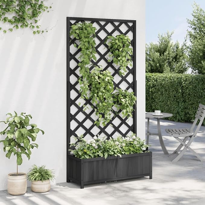 Planter with Trellis Patio planters Standing Planter Gardening Box Raised Flower Bed Suitable for Nursery Orchard Courtyard Corridor Black Solid Wood Fir