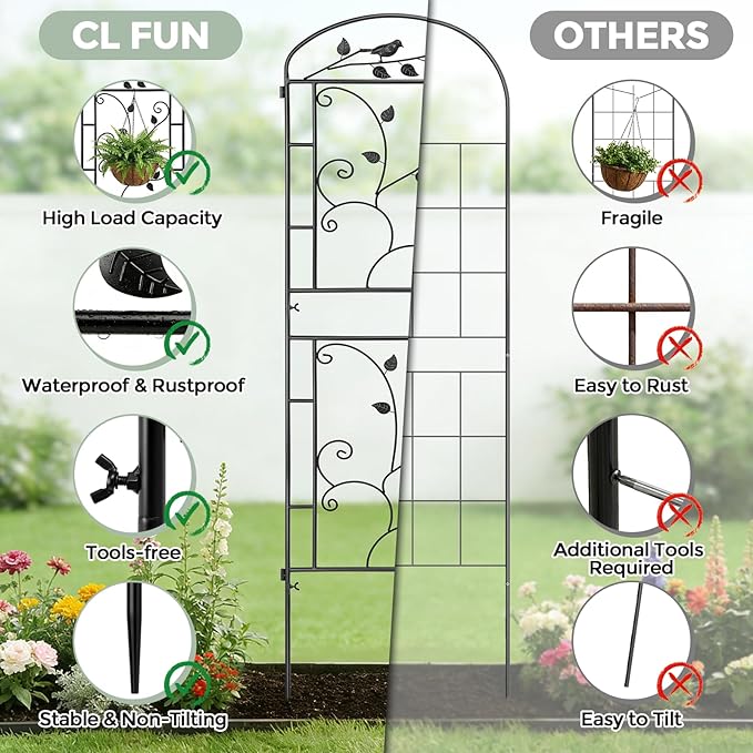 Garden Trellis for Climbing Plants 2 Pack 71x20 in Metal Lattice Panel with Black Coating Tall Climbing Support for Rose Vines Clematis Flowers Vegetables Fruits - Plant Trellis Outdoor