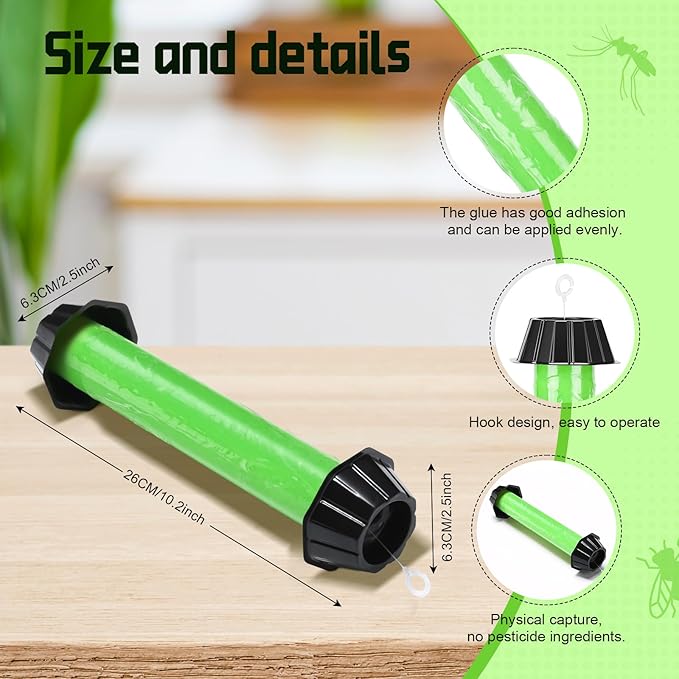 12 Pcs Fly Traps for Indoor Outdoor Hanging Fruit Fly Stick Trap Sticky Mosquito for Home Insect 10 x 2.5 Inches (ClassicGreen and Black)