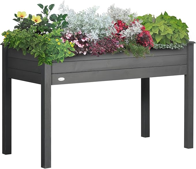 Raised Garden Bed with Legs 48 x 22 x 30 Elevated Wooden Planter Box Self Draining with Bed Liner for Vegetables Herbs and Flowers Backyard Patio Balcony Use Dark Gray