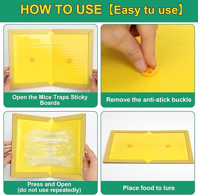 24 Pack Sticky Mouse Traps Sticky Traps for Rats Mice Rodents Snakes No Touch Indoor Mouse Traps for Home Kitchen Garage Attic Basements Easy to Set Yellow