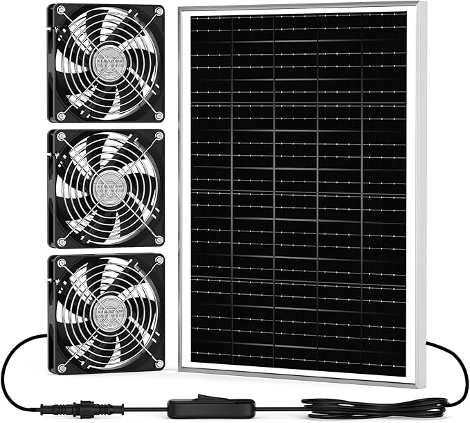 New 5.5 Solar Chicken Coop Fan 3 Kit 35W Solar Powered Exhaust and Intake Greenhouse Fan Outdoor Waterproof 16.5ft Cord Strong Airflow for Shed Pet House Air Circulation and Ventilation