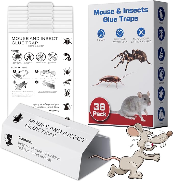 Mouse &amp Insect Glue Boards 38PKSticky Rat Mouse Traps Indoor for HomeAdhesive Tray Cockroach Pest Control for Scorpion SpiderCricket MiceBulk Glue TrapsPet Family Safe