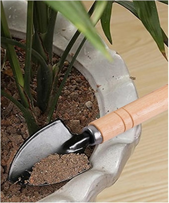 3Pcs Garden Tool Set - Compact Rake Shovel and Spade with Wooden Handle for Indoor Gardening(Large)