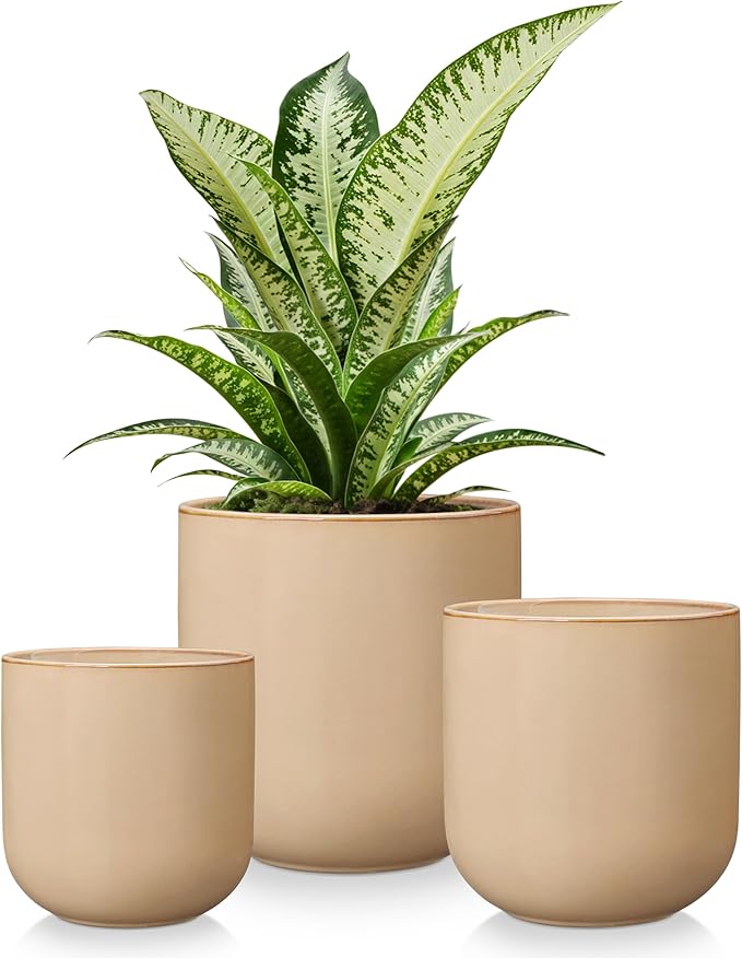 vancasso Ceramic Plant Pots 4+5+6 inches Set of 3 Planters with Drainage Hole Flower Pots Planters Pots for Indoor Plants Modern Indoor Decorative Garden Pot Home Decor Brown