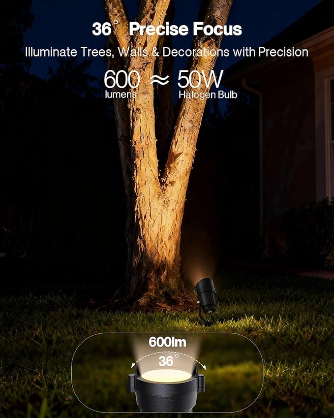 HIBOITEC 12W Spot Lights Outdoor 110V to 120V Landscape Lighting Waterproof Spotlight with 4.9ft 3-Plug LED Plug in Landscape Lights for Yard Gardern Decorations 2900K 2Packs