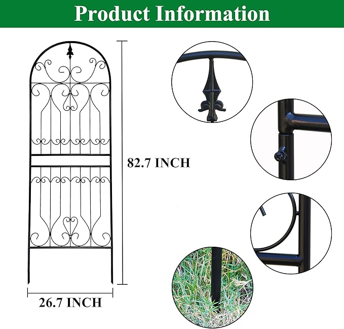 Metal Trellis 82.7 H x 26.7 W Tall Powder-Coated Black Garden Trellis Wrought Iron Heavy Scroll Metal Decoration Lawn Patio for Rose Clematis Ivy Weather Resistant Garden Addition 1 Pack