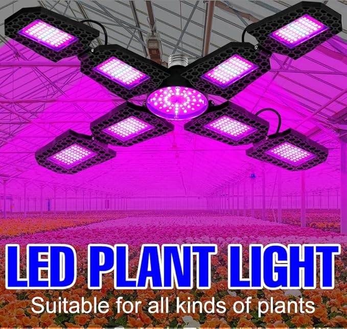 300W Energy Saving LED Red Blue Plant Supplement Light Equip 432 Full Spectrum LEDs E27/E26 Socket And 8 Adjustable Flexible Panels Red Blue Optimized Light for Seedling FloweringFruiting Stages