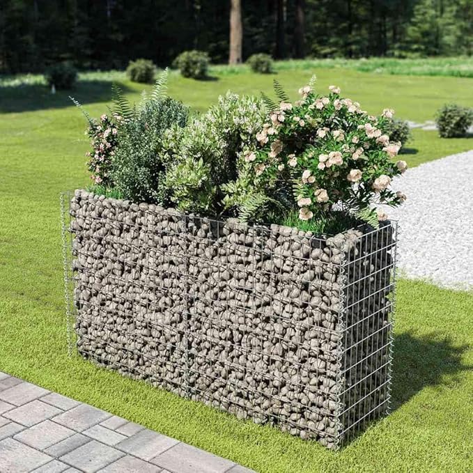 Gabion Raised Bed 70.9x70.9x39.4 in Silver Galvanized Steel Rectangular Planter Box Heavy Duty 3099 lbs Capacity Rustproof Outdoor Garden Fence for Backyard Patio Yard