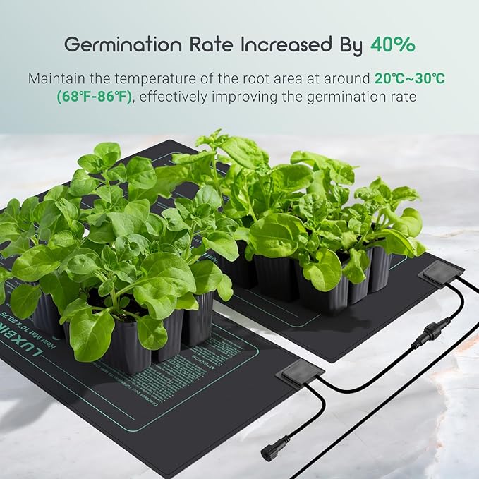 LUXBIRD 6 Pack 30W Seedling Heating Mats 10 x 20.75 with Thermostat Controller Idea for Seed Starting Germination Greenhouse (LB-HT06)