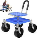 Garden Cart Rolling Stool with Four Wheels and Tool Bag 360° Rotation Stable Workseat Sturdy Cart Adjustable Seat Height &amp Direction for Outdoor Lawn Yard Patio Blue (Blue)