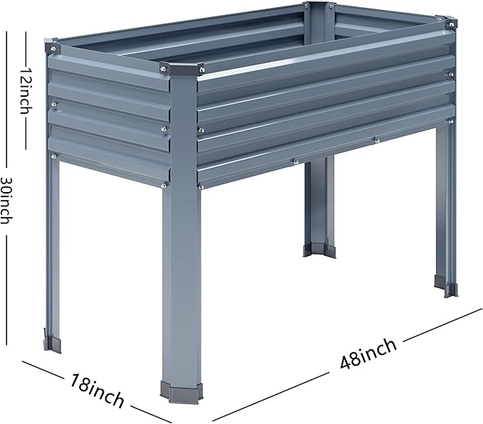 Galvanized Raised Garden Bed with Legs2PCS 48×18×30in Elevated Planter Box for BackyardOutdoor Garden Patio Balcony 300lb CapacityGrey