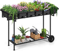 Vrisa Elevated Garden Bed with Shelf 43x17x29 in Outdoor Raised Planter Box with Legs and Wheels Vegetables Herbs Flowers Garden Box with Drain Outlet for Backyard Patio Balcony Grey
