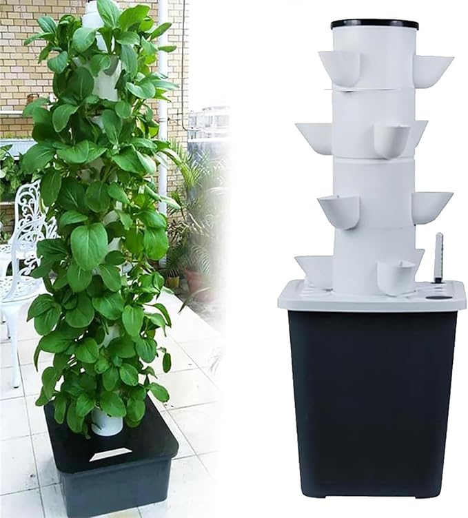 30 Pods Hydroponics Tower Garden Hydroponic Growing System Aeroponics Growing Kit for Fruits and Vegetables with Hydrating Pump Adapter Net Pots Timer for(15holes)-// ()