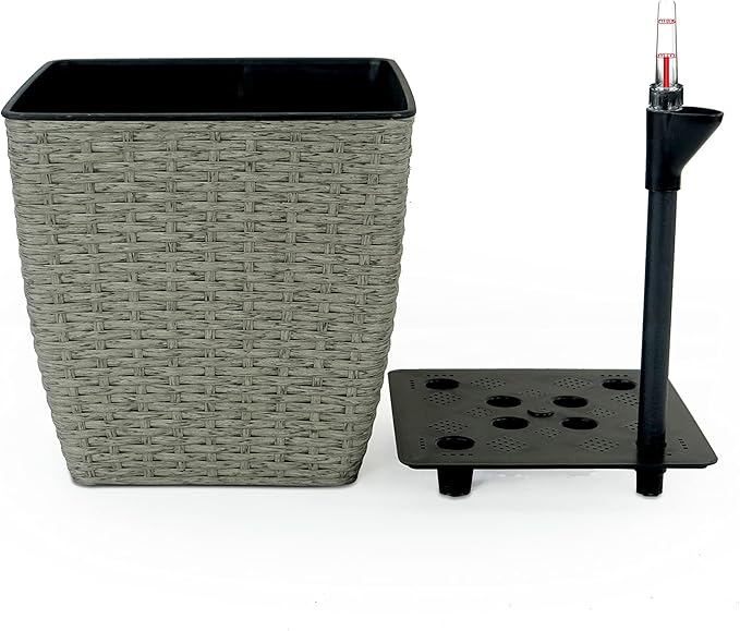 2 Pack Self Watering Planter Hand Woven Wicker Thin Square
