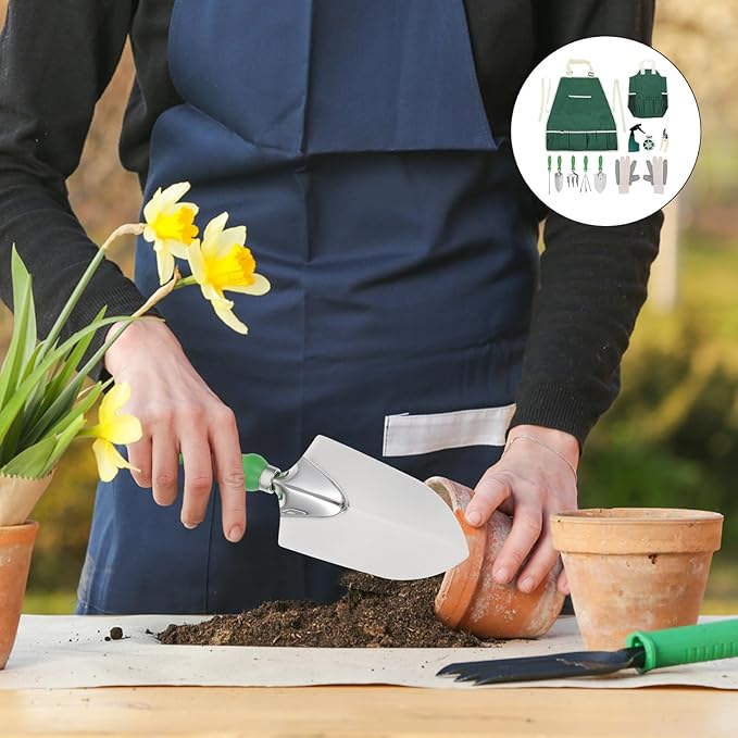 11pcs Garden Tool Set with Stainless Steel Planting Shovel and Rake Plastic Handles Portable Gardening Kit for Outdoor Planting Flower Care and Weeding