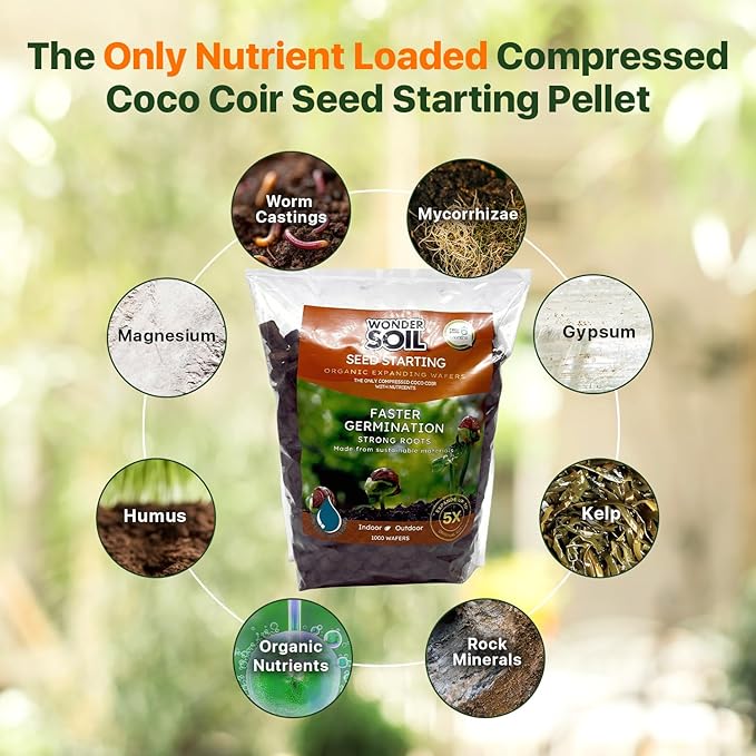 WONDER SOIL | 1000 Organic Seed Starter Pellets | Ready to Plant Seed Starting Soil Loaded with Pre-Mixed Nutrients | Fast Germination | Indoor or Outdoor | 1000 Count
