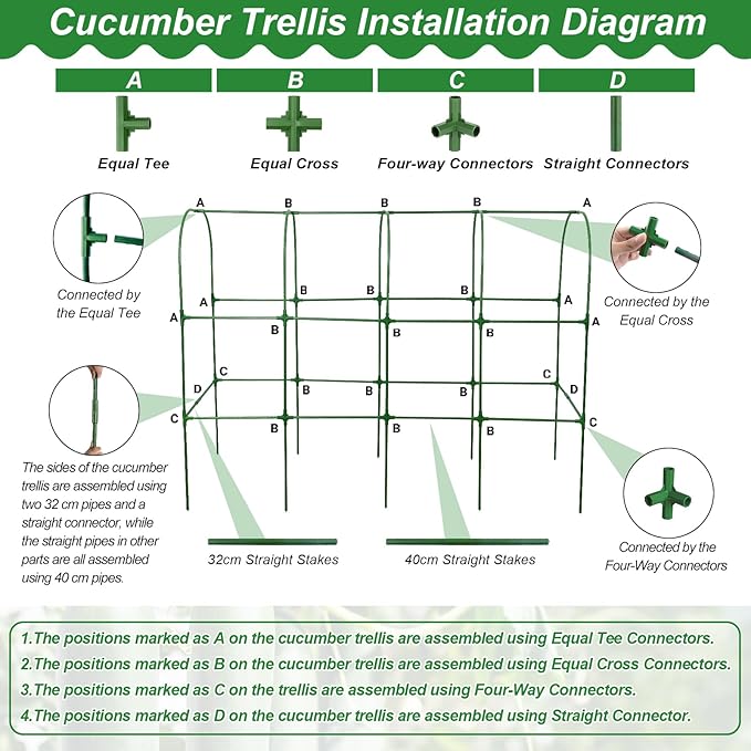 67 x 50 Cucumber Trellis for Raised Bed U-Shape Metal Large Garden Trellis for Climbing Plants Outdoors with Netting Garden Tools Cucumber Arch Trellis for Vegetable Fruit Flower Plant Support