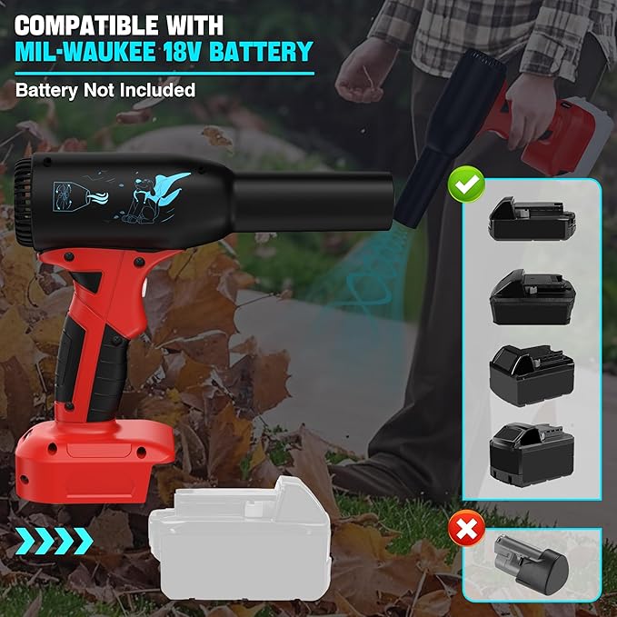 500W Cordless Air Duster for Milwaukee 18V M18 Battery 400G High Power Wind Speed Compressed Air Blower Rechargeable Electric Jet Dry for Keyboard PC Electronics Cleaning Replace Canned Air