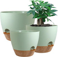 Large Self Watering Pots 12/10/9 Plastic Planters with High Drainage Holes and Deep Reservoir for Indoor Outdoor Garden Plants and Flowers Green with Brown