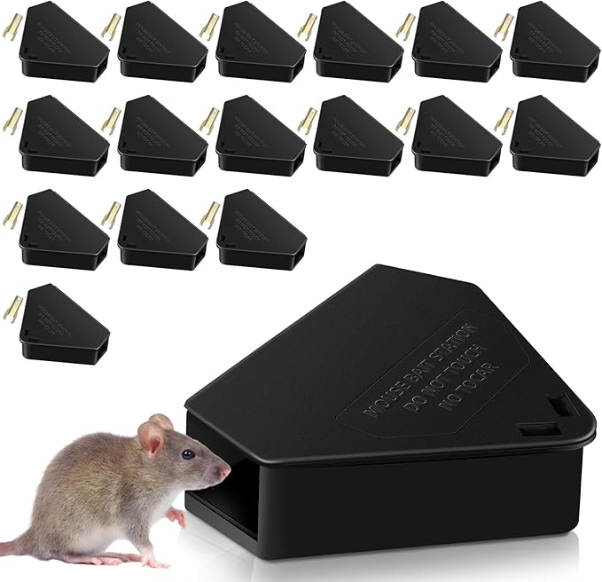 16 Pack Mouse Stations with 16 KeysReusable Box Station for Small Mice Rat for Indoor OutdoorTamper-Resistant Entry for Kitchen Garage Basement Patio (Empty ContainerBlack)