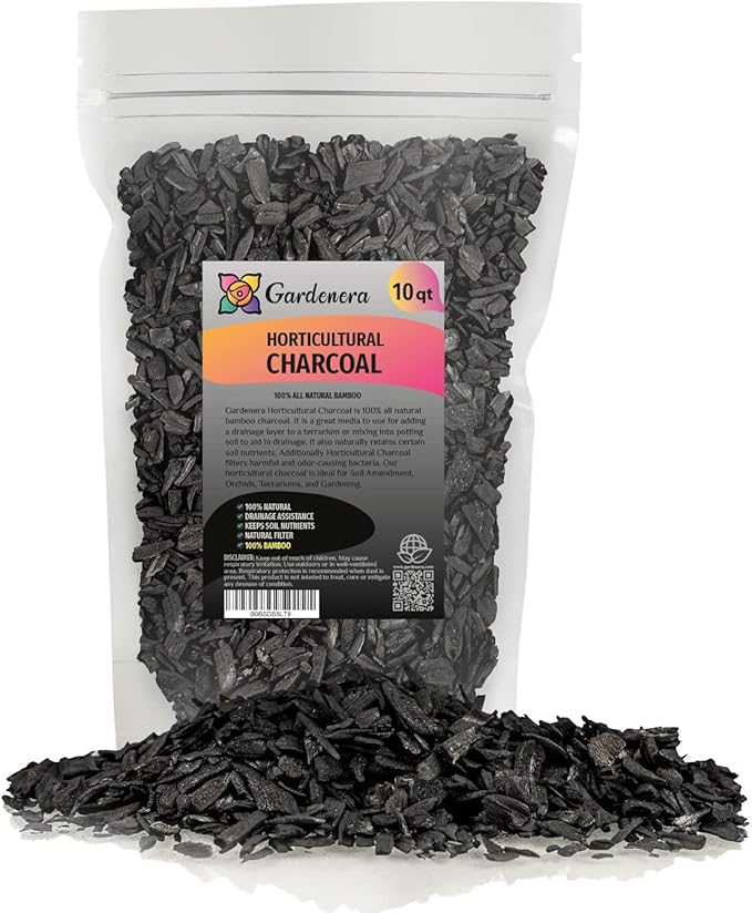 GARDENERA Horticultural Charcoal for Indoor Plants [10-Quart Bag] Black Diamond Soil Amendment for Orchids Terrariums and Gardening