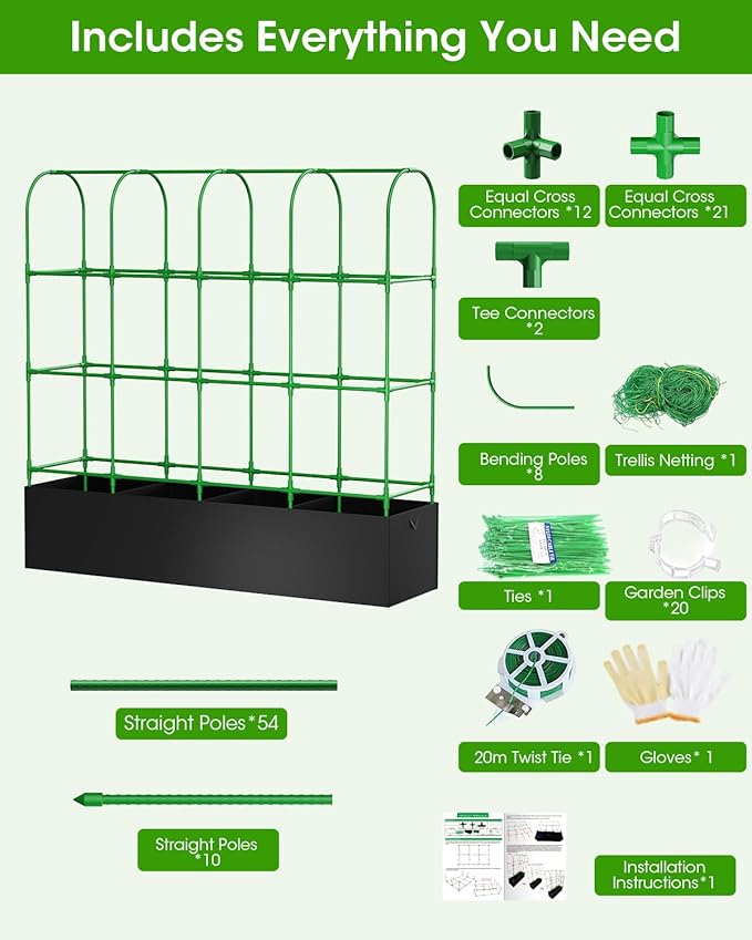 Cucumber Trellis with Grow Bags for Garden U Frame Garden Trellis for Climbing Plants Metal Plant Trellis with Garden Netting for Vegetables Flowers Fruits(5 Arches)