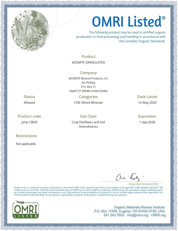 AZOMITE® 10lb Bag Natural Trace Mineral Fertilizer &amp Soil Amendment – OMRI Listed® for Organic Use – Mined in Utah