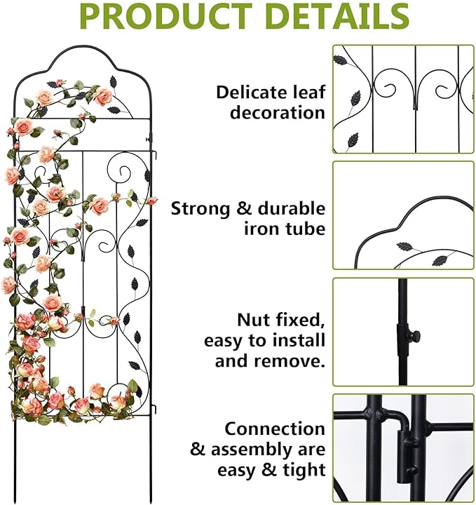 hogardeck 4 Packs 60 * 18 inch Metal Garden Trellis for Climbing Plants OutdoorHeavy DutyBlack Coating Rustproof Trellis for Rose Vegetable Flowers ExpandablePerfect for Training Climbing Plants