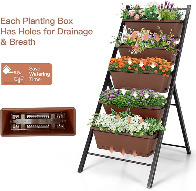Safstar 5-Tier Vertical Raised Garden Bed Freestanding Garden Planter with 5 Container Boxes Elevated Planter for Vegetables Fruits Flowers Herbs Good for Indoor &amp Outdoor Use (Brown 2)