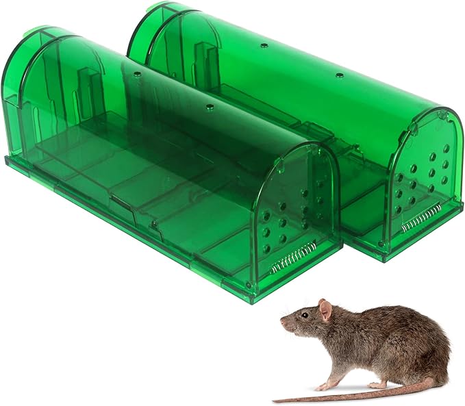 Large Humane Mouse Traps Reusable Rat Traps for Indoor/Outdoor - Safe for Kids/Pets and NO Kill for Small Rodent Voles Hamsters Moles That Works Catch and Release - 2 Pack