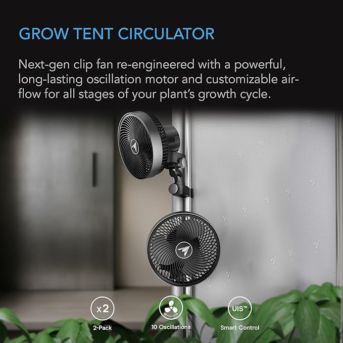 AC Infinity CLOUDRAY S6 2-Pack Grow Tent Clip Fan 6” with Redesigned Long-Life EC Motor Custom 10 Dynamic Wind Speeds and 10-Level Oscillation for Hydroponics Circulation Cooling 2-Count