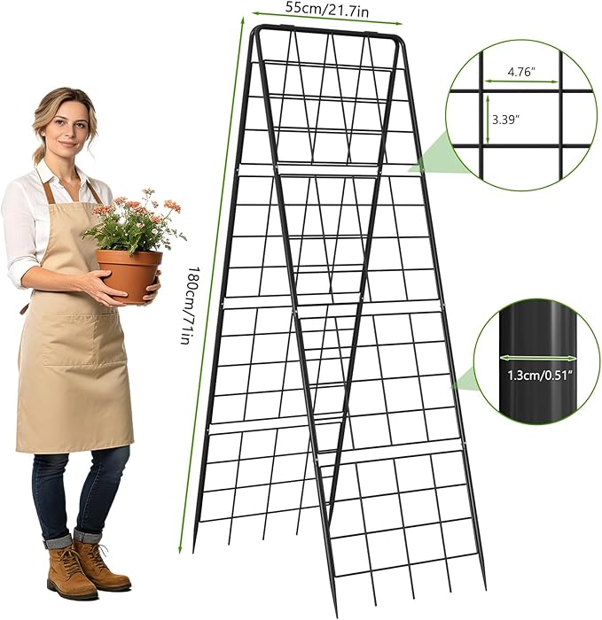 DoCred Cucumber Trellis 71 H 2 Pack Metal Foldable Upgraded A Frame Garden Trellis for Raised Bed Climbing Plants Vegetables Including Plant Support Clips Twist Ties Plastic Ties Black