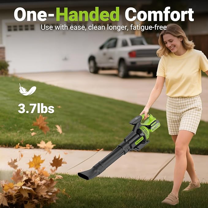 Cordless Leaf Blower with 715 CFM 35000 RPM Brushless Motor Lightweight Electric Blower with LCD &amp 3-Speed Modes Battery Powered with 2×4.0Ah Batteries &amp Charger for Lawn Care Yard Patio