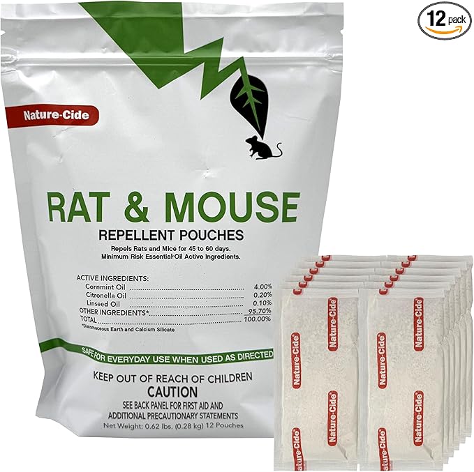 Nature-Cide Rat &amp Mouse Repellent | Long-Lasting Plant-Based Pouches | Great Alternative to Moth Balls | 45–60 Day Protection | Mint Scent | Covers 300 Sq. Ft. Total (Pack of 12)