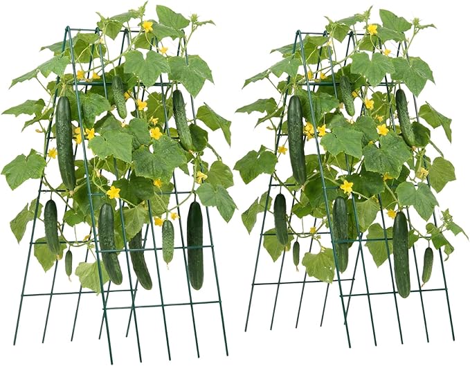 VEVOR Cucumber Trellis No Assembly Required 39 High 2 Pack Foldable A-Frame Garden Trellises for Raised Bed Metal Rustproof Outdoor Climbing Plant Support for Vine Peas Beans Tomato Flowers