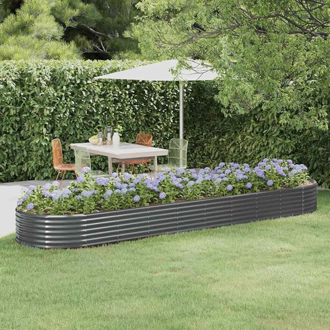 Oval Raised Garden Bed Anthracite Powder-Coated Steel Planter Box 155.9x155.9x14.2 in Durable &amp UV-Safe Outdoor Planter for Patio Balcony Herb Tomato Flower Boxes