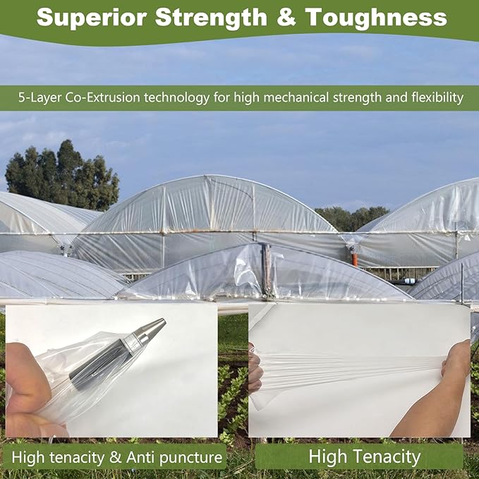 6 mil Clear Greenhouse Film UV Resistant Thickened Polyethylene Plastic Sheeting 10 x 50ft