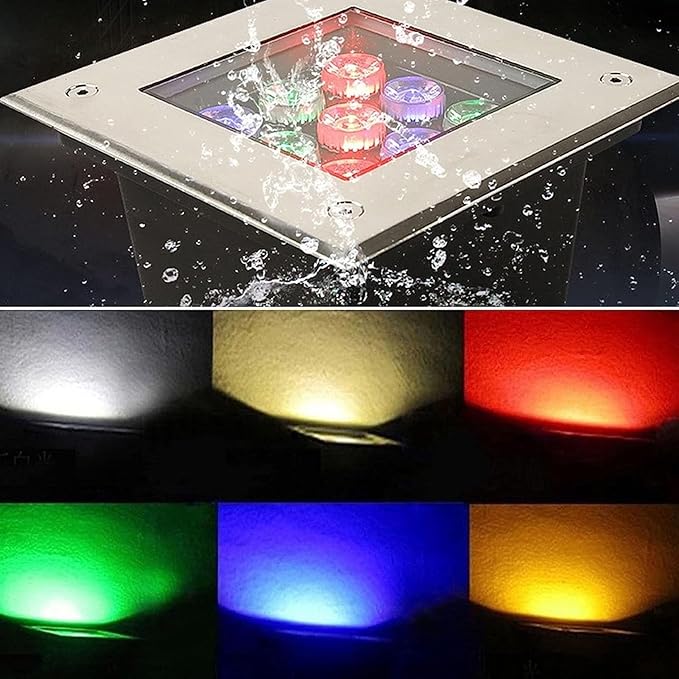 Square Outdoor Buried Lights - Recessed Ground LED Landscape Lamp IP67 Waterproof Stainless Steel LED Spotlight 12V Buried Garden Lamp for Terrace Garden Garage Paths Illuminate(Color:BlueS