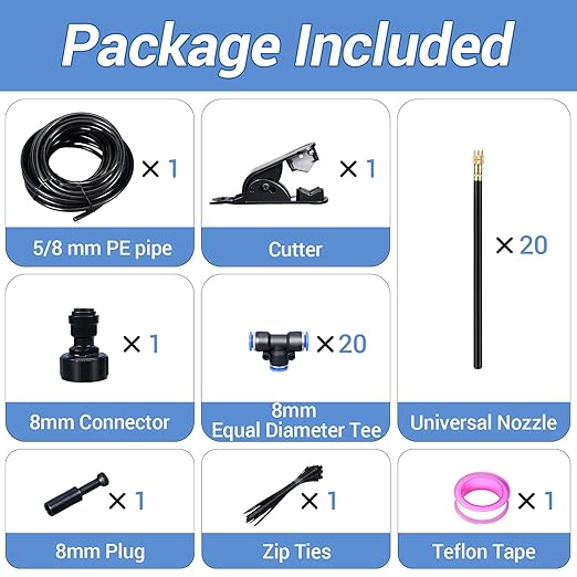 ASEVAT 65FT Drip Irrigation Kit Plant Watering System Quick-Connect Micro Misting kit for Greenhouse Blank Distribution Tubing DIY Automatic Irrigation Equipment Set for Garden