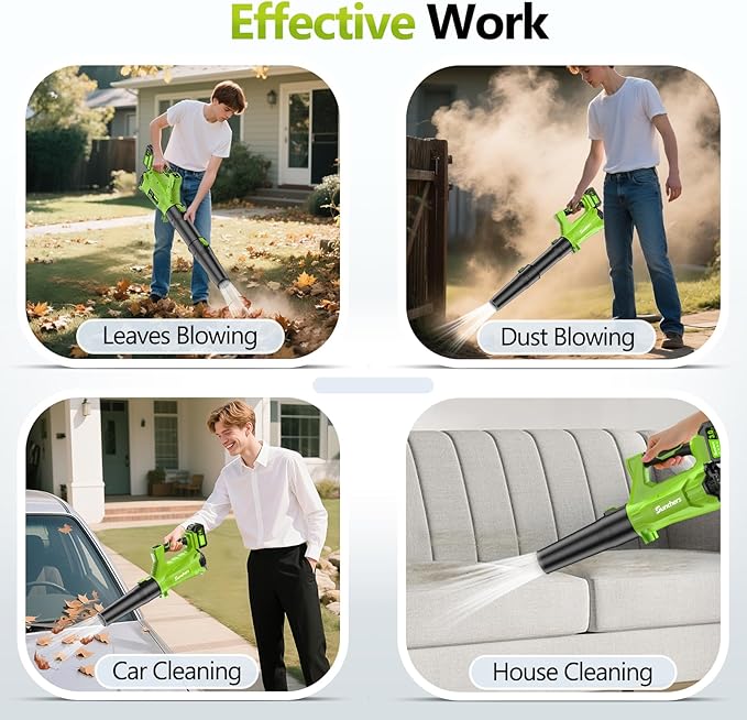 Electric Leaf Blower Cordless with 2 3.0Ah Battery and Charger 2 Speed Mode 650CFM 280MPH Patio Tools with 2 Tubes 20V Battery Powered Leaf Cleaner Handheld Blowers for Lawn Care Dust Leaves Yard