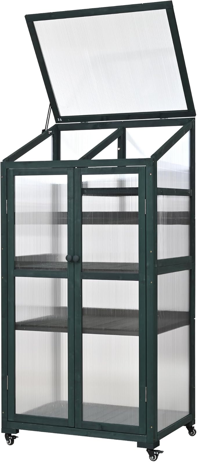 62inch Height Wood Large Greenhouse Balcony Portable Cold Frame with Wheels and Adjustable Shelves for Outdoor Indoor Backyard Mudroom