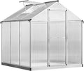 Outsunny 6' x 6' Greenhouse for Outdoors Polycarbonate Greenhouse with Rain Gutter and Roof Vent Aluminum Walk-in Green Houses for Outside Patio Backyard Garden